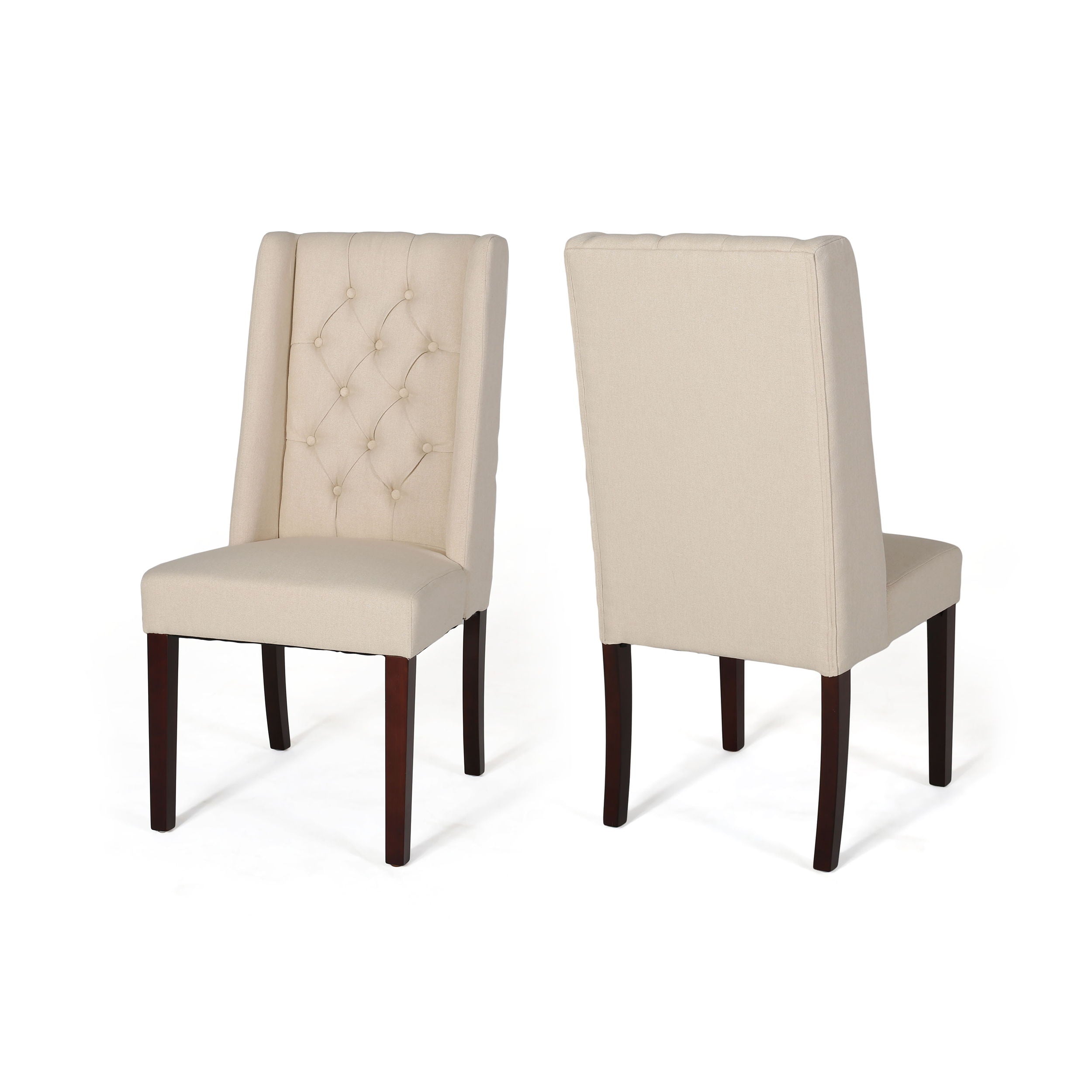 Sophisticated Tufted Dining Chairs (Set of 2) With High Back And Birch Wood Legs - Beige