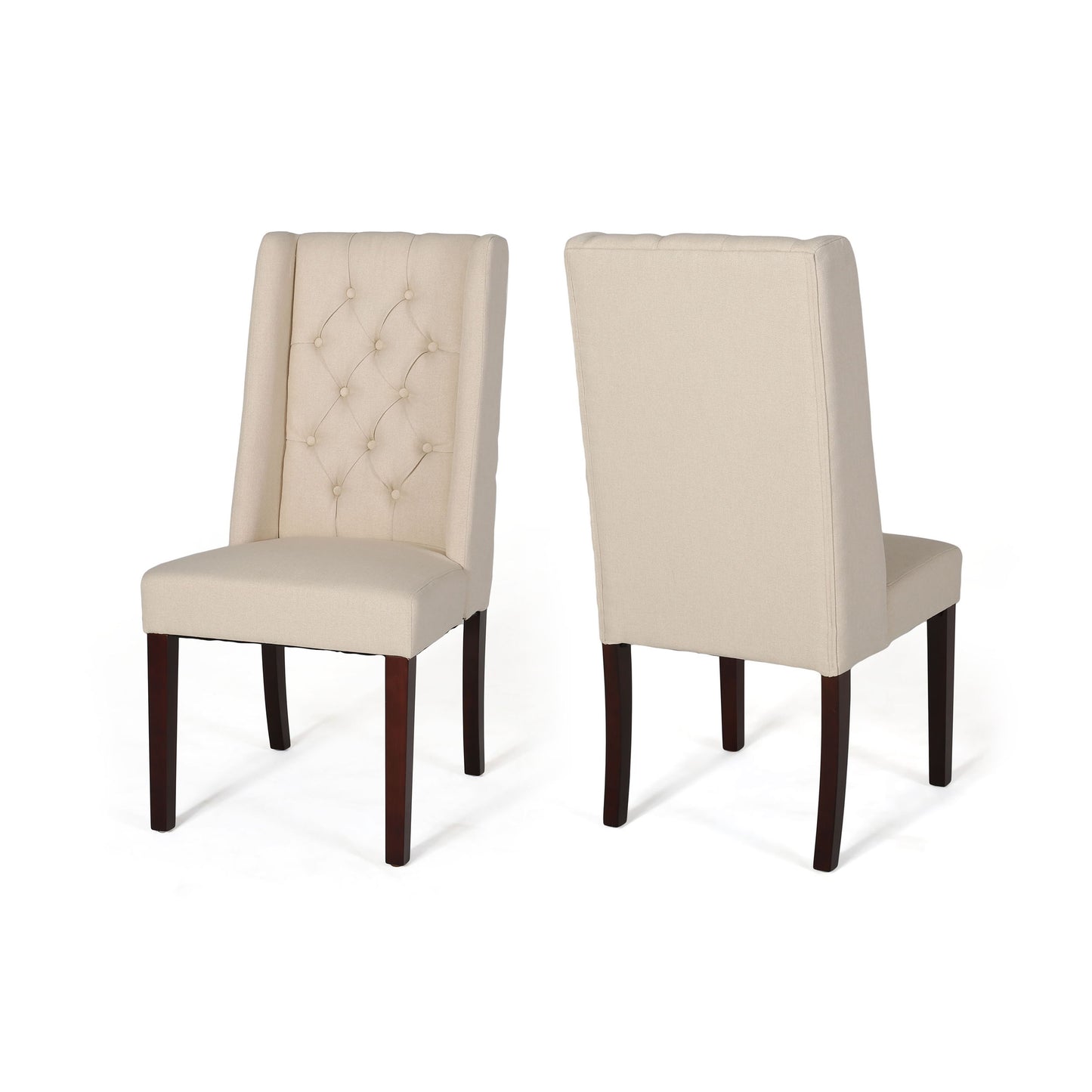 Sophisticated Tufted Dining Chairs (Set of 2) With High Back And Birch Wood Legs - Beige