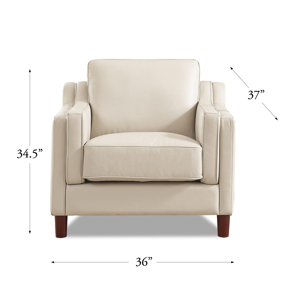 Bella-Top Grain Leather Chair - Beige / White