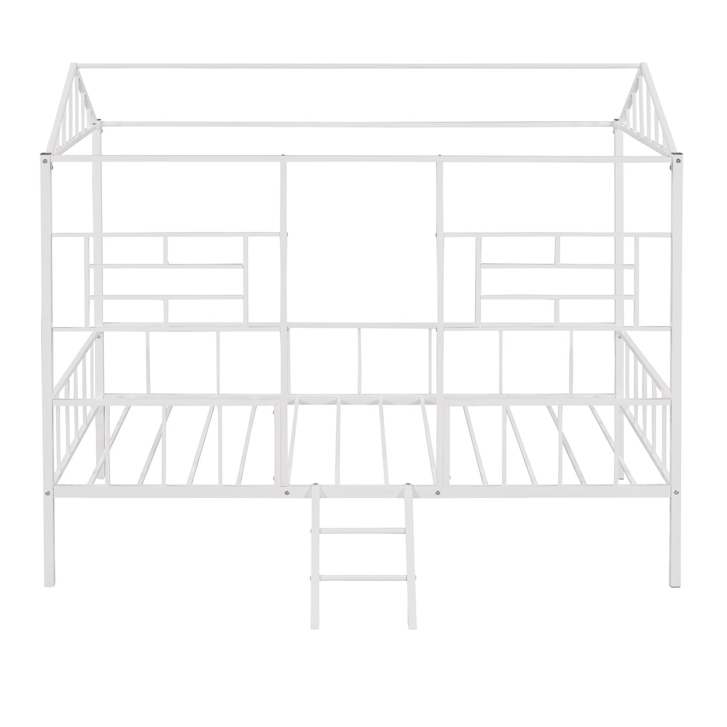 House Bed Frame Twin Size With Slatted Support No Box Spring Needed - White