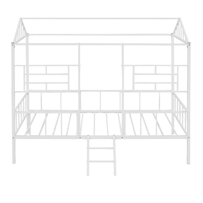 House Bed Frame Twin Size With Slatted Support No Box Spring Needed - White