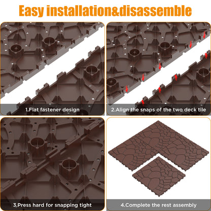 Stone Texture 12" Patio Deck Tiles, Diy - Module Interlocking Decking Tiles Floor Tile, Easy And Quick Installation Court Tiles For Porch Poolside Balcony Backyard 44 Pieces - Red Brown