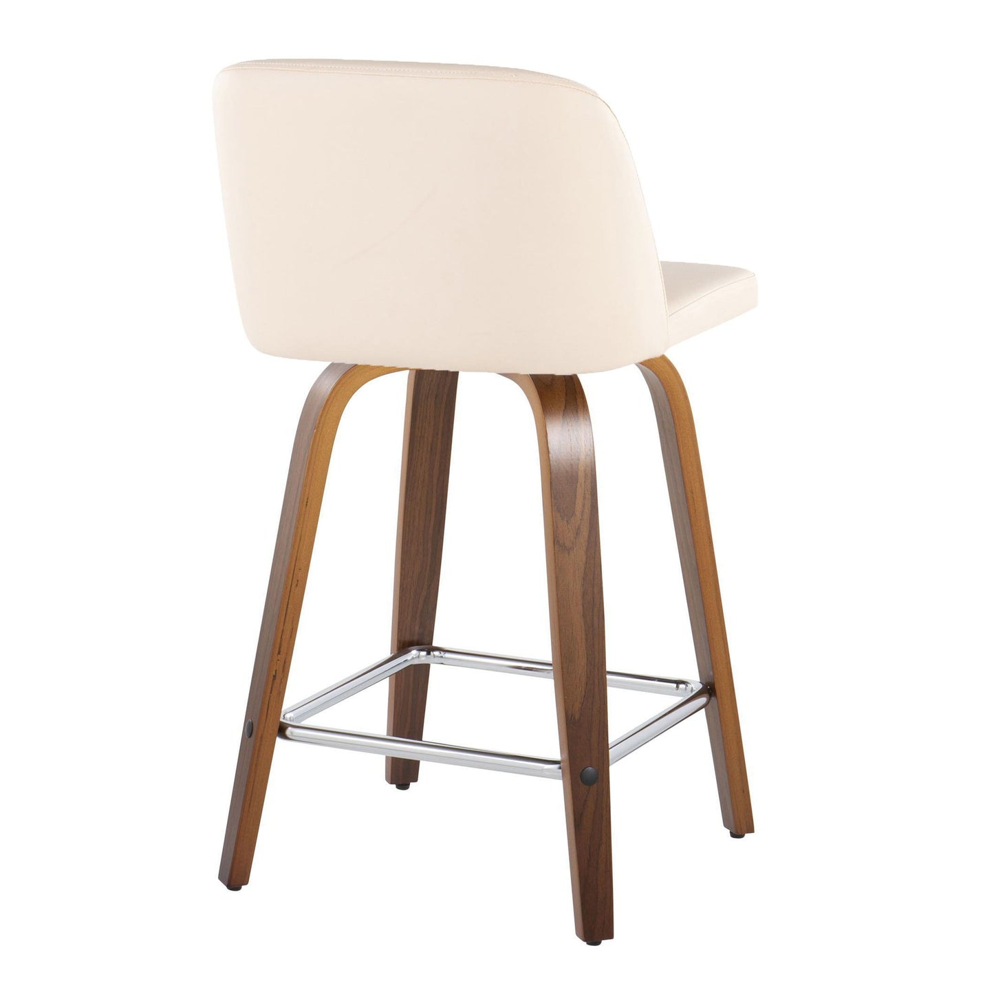 Toriano - Mid-Century Modern Fixed Height Counter Stool & Swivel And Square Footrest (Set of 2) - Walnut / Cream