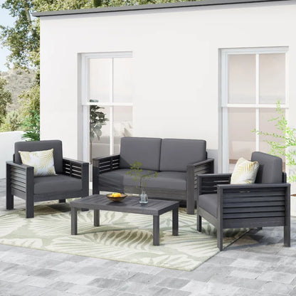 Acacia Wood Loveseat And Coffee Table Set With Cushions - Gray
