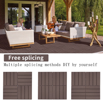 Plastic Interlocking Deck Tiles, Patio Flooring Outdoor Waterproof All Weather Use For Garden Poolside Front / Back Yard (Set of 44) - Light Coffee Color