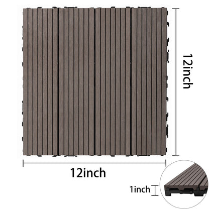Wood Plastic Composite Deck Tiles (Set of 20), Sustainable Composite Decking Resist Rust, Water, Weather, Easy To Diy & Maintain, Ideal For Patios, Balconies, Rooftops - Light Coffee