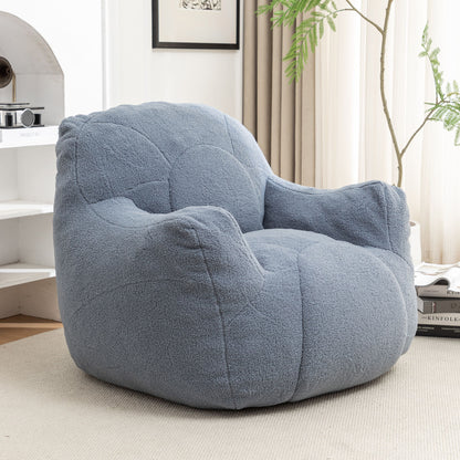 Comfy Bean Bag Chair With Filler, Tufted Memory Foam Sofa Teddy Fabric, Fluffy And Cozy Seating For Dorm, Apartment, Or Living Room - Light Blue