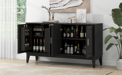 4 Door Sideboard Storage Cabinet With Door Shelf For Living Room And Dining Room, 2 Large Cabinets With Adjustable Shelf - Black