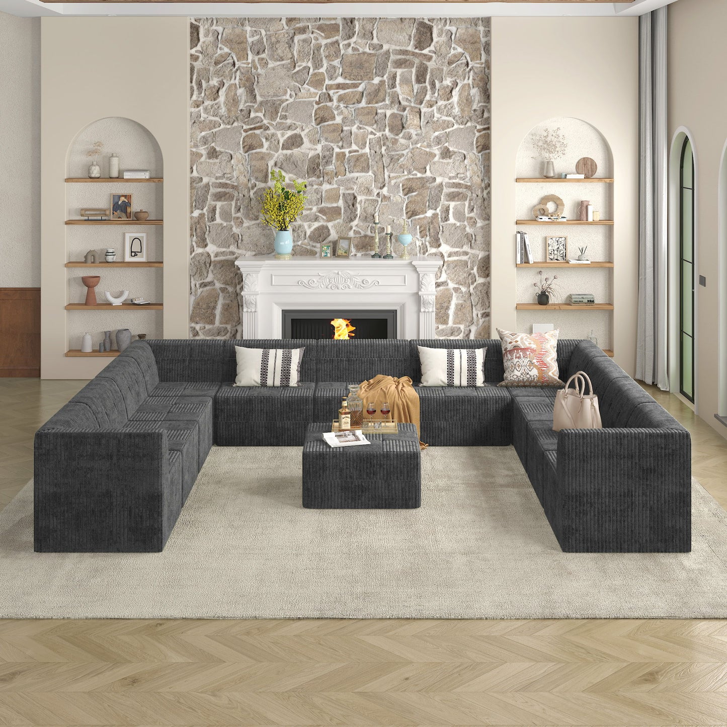 Modern Minimalist Style Corduroy Single Seat Sofa Comfy Sleeper Sofa For Living Room And Bedroom Space Efficient Design - Gray