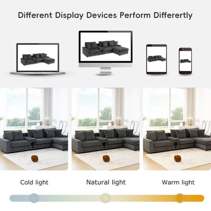 Sectional With Bluetooth Speakers L Shaped Couch With Console USB Charger, Cup Holders Storage Ottoman Deep And Wide Seat Cloud Sofa - Dark Gray