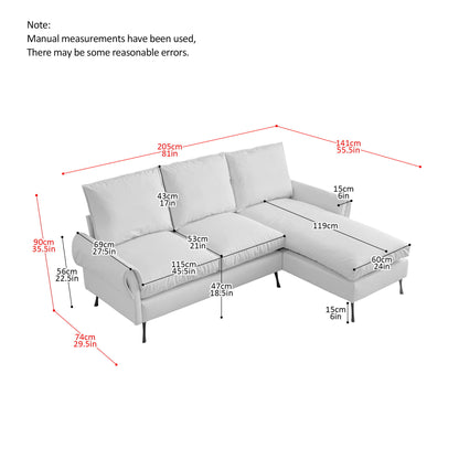 Modern Sectional Technical Leather L-Shaped Sofa Couch With Reversible Chaise Lounge - Dark Gray