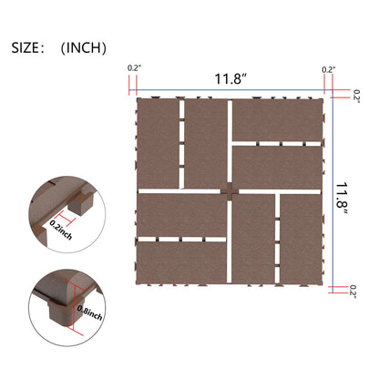 Plastic Interlocking Deck Tiles 44 Pack Patio Deck Tiles Waterproof Outdoor Use - Brown
