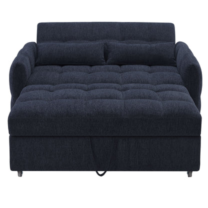 Loveseat Sofa Pull Out Sofa Bed Tufted Sleeper Sofa With An Adjustable Backrest, 3 USB Ports And 2 Lumbar Pillows For Living Room - Blue