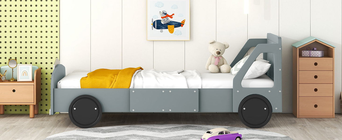 Twin Size Car Shaped Platform Bed With Wheels - Gray