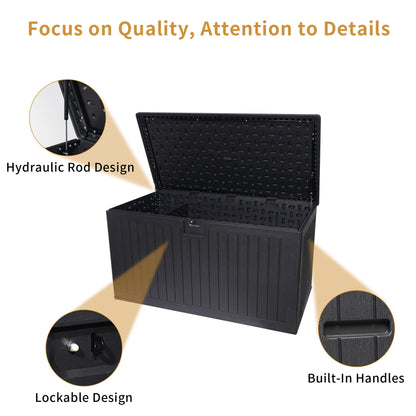 260 Gallon Resin Outdoor Deck Box Waterproof, Extra Large Patio Storage Box With Lockable Storage Containers For Patio Furniture Cushions, Pool Accessories, Garden Tools - Black