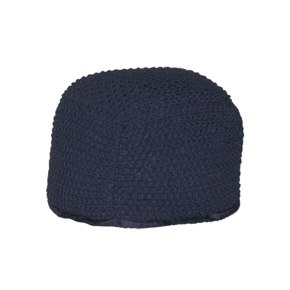 Handmade Semi Rounded Cable Knitted Pouf 100% Cotton Seating And Footrest For Living Room Or Bedroom - Dark Blue