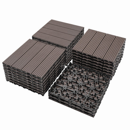 Wood Plastic Composite Deck Tiles (Set of 20), Sustainable Composite Decking Resist Rust, Water, Weather, Easy To Diy & Maintain, Ideal For Patios, Balconies, Rooftops - Light Coffee