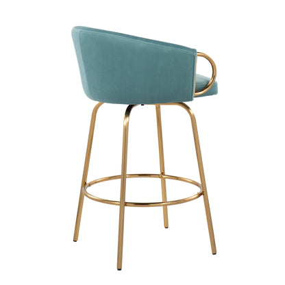 Claire - Contemporary / Glam Counter Stool (Set of 2) - Gold / Light Blue