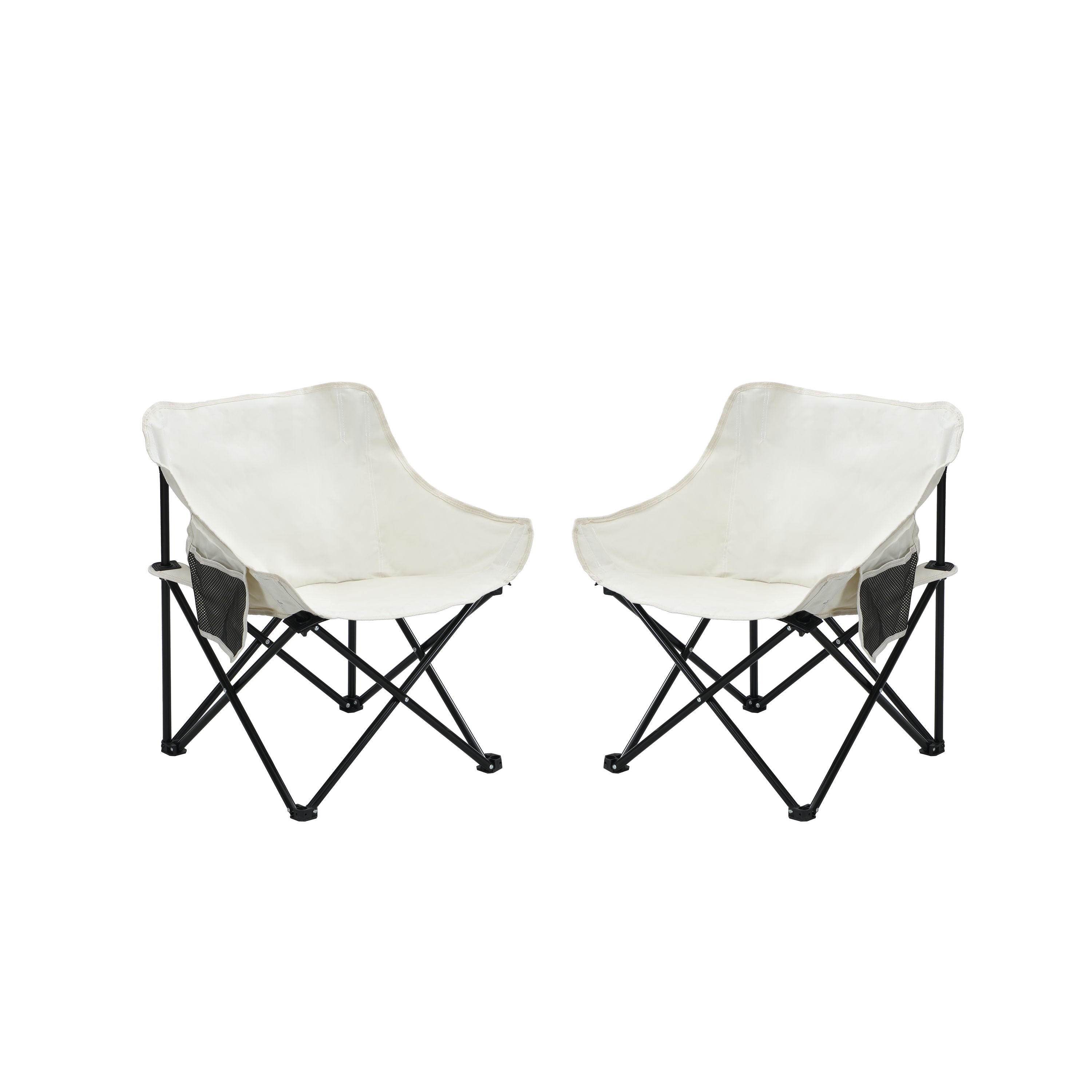 2 Pieces Outdoor Camping Chairs Folding / Portable, Comfortable Seating, Durable Steel Frame - Beige
