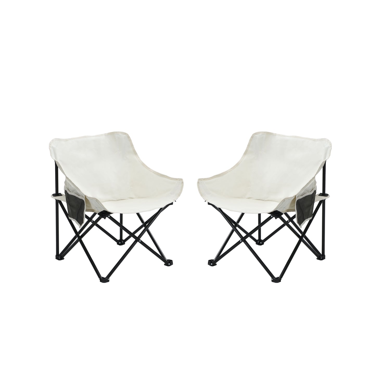2 Pieces Outdoor Camping Chairs Folding / Portable, Comfortable Seating, Durable Steel Frame - Beige