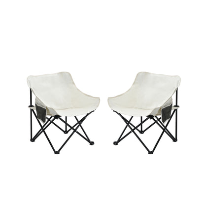 2 Pieces Outdoor Camping Chairs Folding / Portable, Comfortable Seating, Durable Steel Frame - Beige
