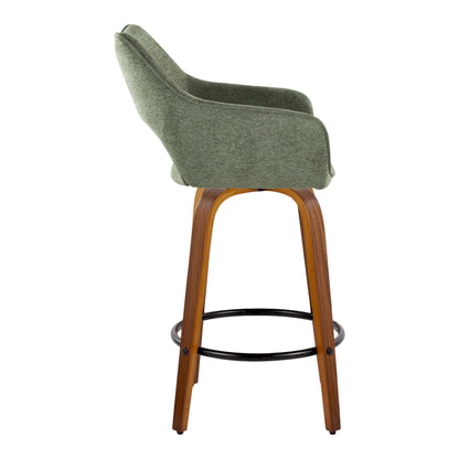 Mustang - Contemporary Fixed Height Counter Stool With Swivel With Round Footrest (Set of 2) - Walnut / Green