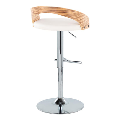 Grotto - Mid-Century Modern Adjustable Height Barstool With Swivel With Straight T Footrest (Set of 2) - Chrome / Zebra / White