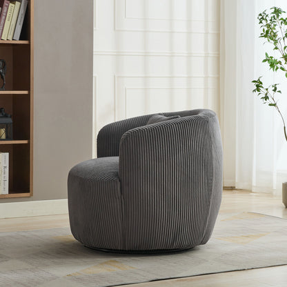 Upholstered Metal Base 360 Degree Swivel Barrel Soft Chair With Pillow, For Club, Living Room, Bedroom, Office As Well As Reading Armchair - Charcoal