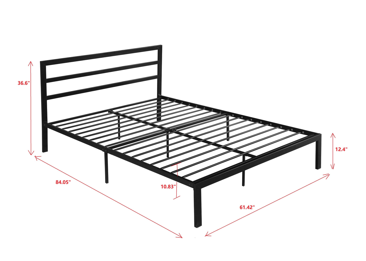 Queen Metal Bed Frame With Headboard - Black
