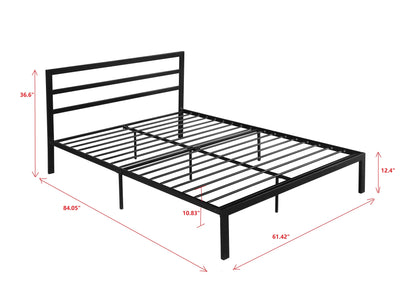 Queen Metal Bed Frame With Headboard - Black