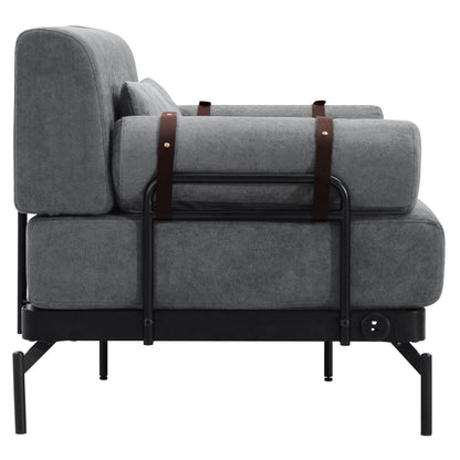 Modern Loveseat Sofa 59" Sofa Couch 2 Seater With USB Ports, Unique Cylindrical Armrests - Gray