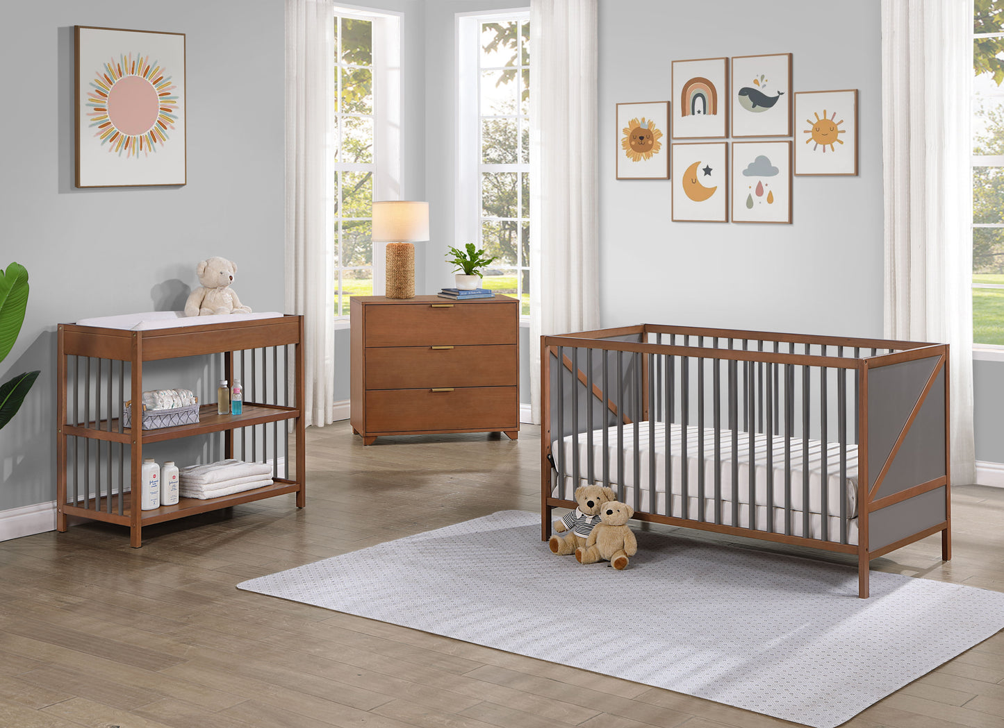 Pixie Zen - 3 In 1 Crib - Walnut, Charcoal