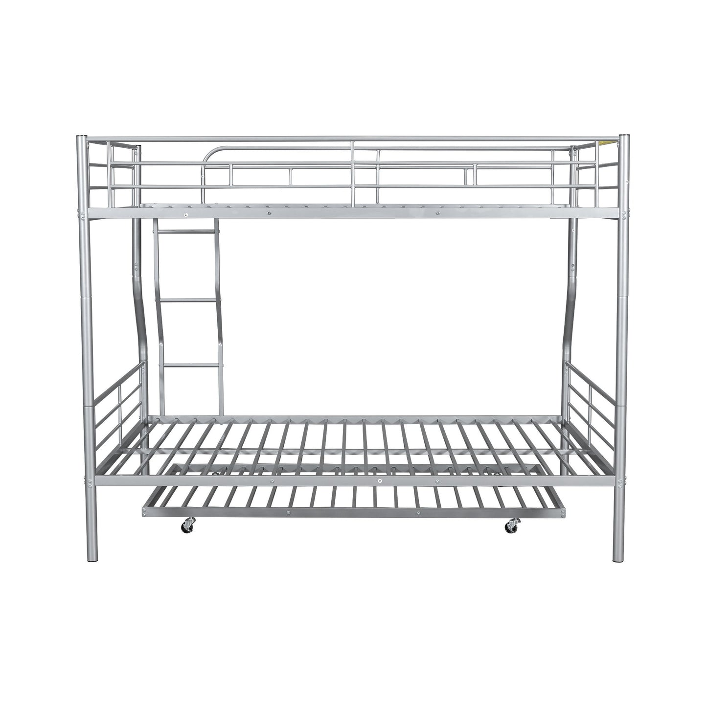 Full Long Over Queen Metal Bunk Bed With Trundle - Silver