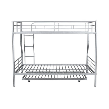 Full Long Over Queen Metal Bunk Bed With Trundle - Silver