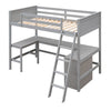 Twin Size Loft Bed With Shelves With Desk - Gray