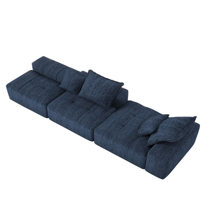 Modern Oversized Modular Sectional Sofa With Ottoman, Seat, Chaise Lounge And Armrest, Sparkling Chenille Fabric Soft Cushion Sofa With 4 Pillows, 4 Pieces Diy Combination Tufted Sofa, No Assembly Required - Blue