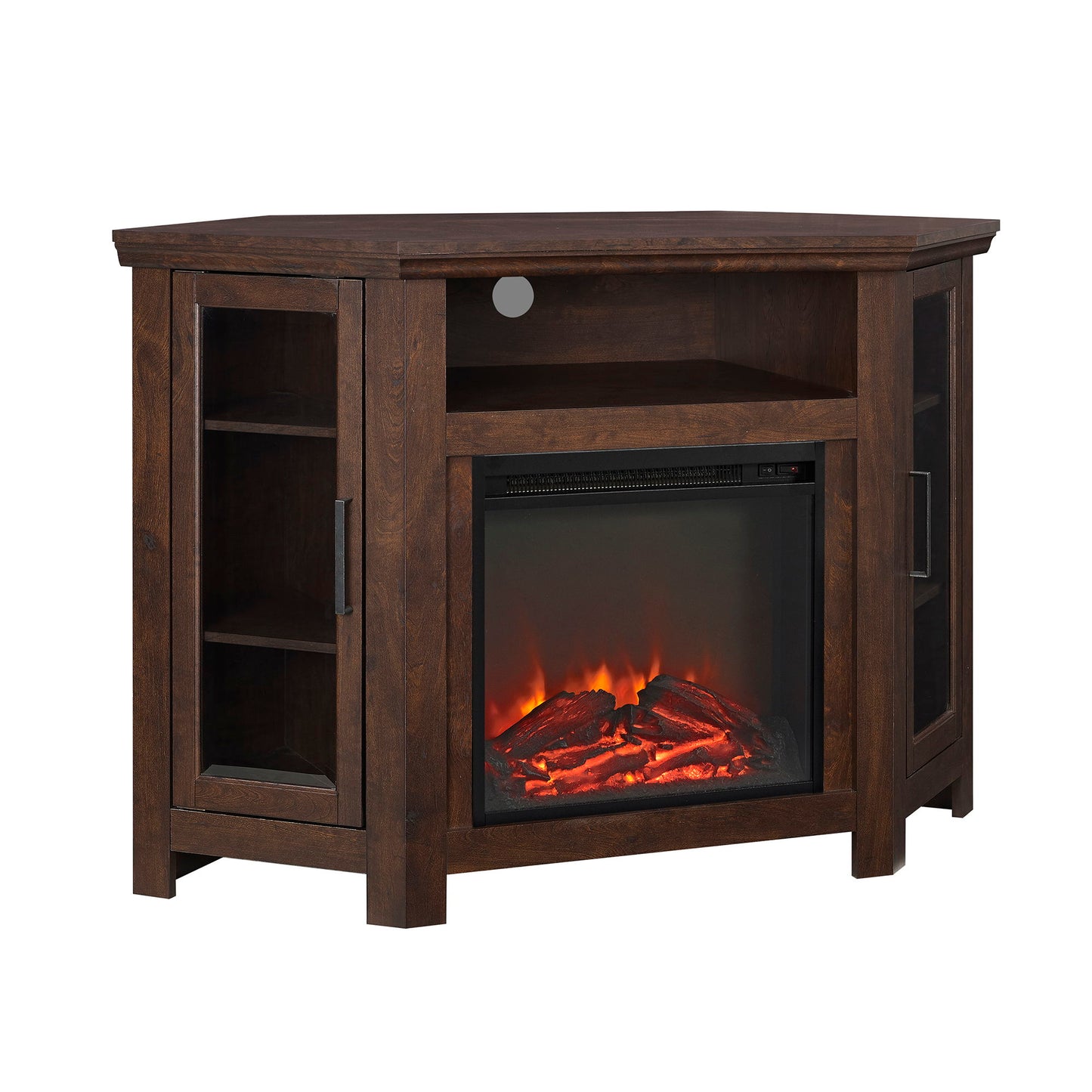 Classic Glass Door Fireplace TV Stand For Tvs Up To 55" - Brown