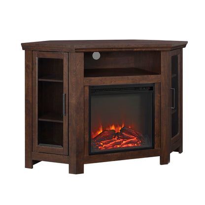 Classic Glass Door Fireplace TV Stand For Tvs Up To 55" - Brown