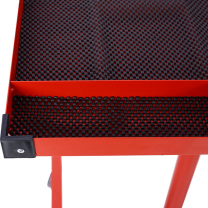 Adjustable Tear Down Work Table With Drawer For Garages, Repair Shops, And Diy, Portable, (4) 2.5" Swivel Casters, 220 Pound Capacity, Rubber Corners, Heavy Duty Steel - Red