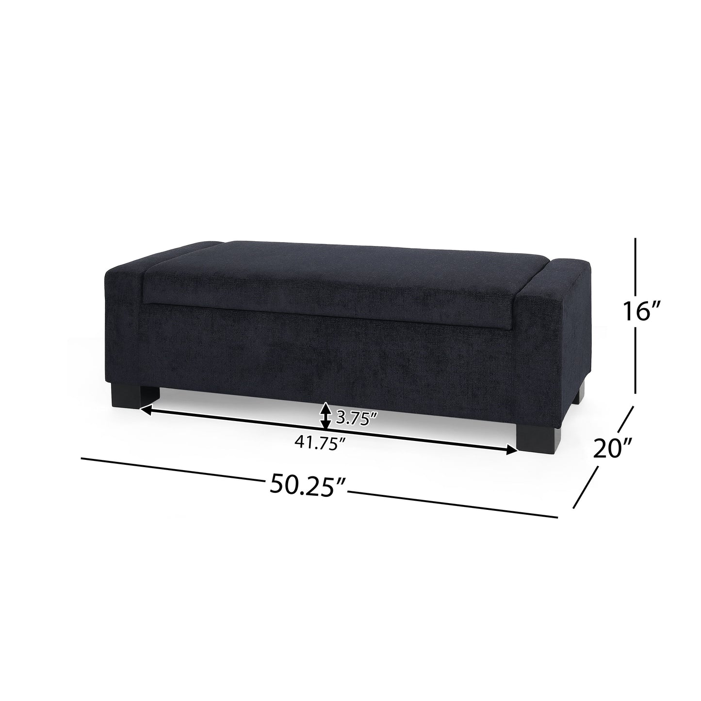 Textured Fabric Ottoman Bench With Hinged Lid - Dark Blue