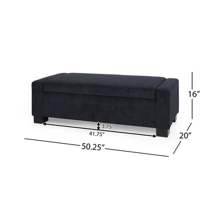 Textured Fabric Ottoman Bench With Hinged Lid - Dark Blue