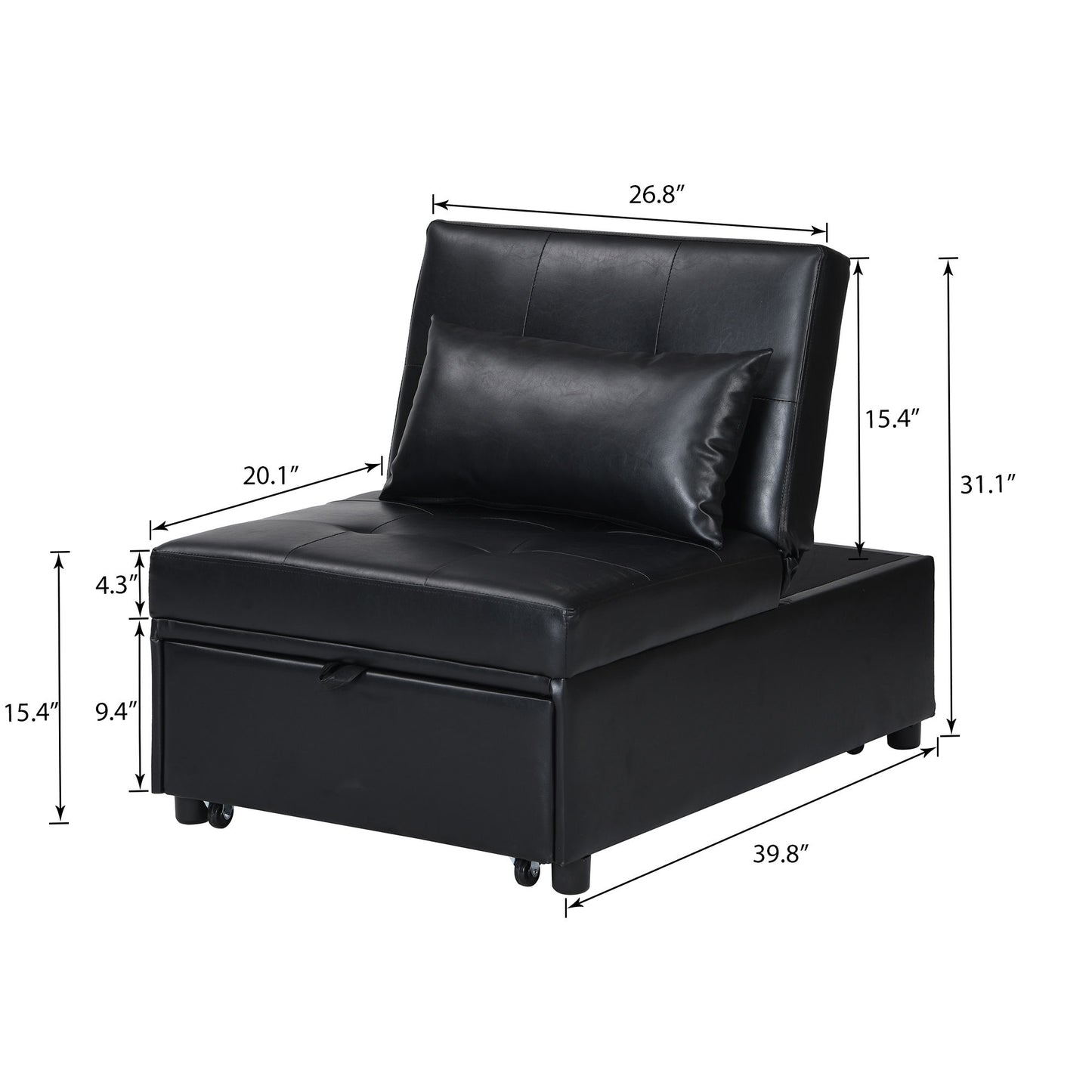 Folding Ottoman Sofa Bed Multi Functional Space Saving Design - Black