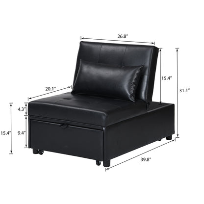 Folding Ottoman Sofa Bed Multi Functional Space Saving Design - Black