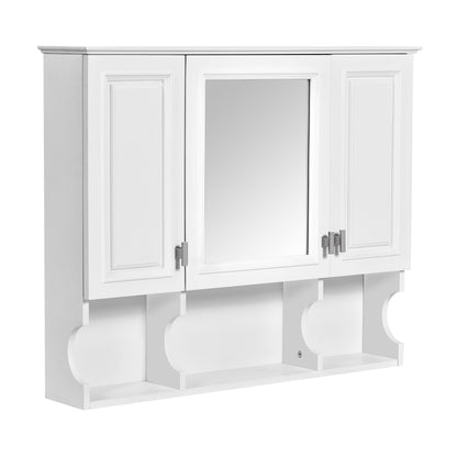 Wall Mounted Bathroom Medicine Cabinet, Modern Bathroom Wall Cabinet With Mirror, Mirror Cabinet With Open Shelves - White