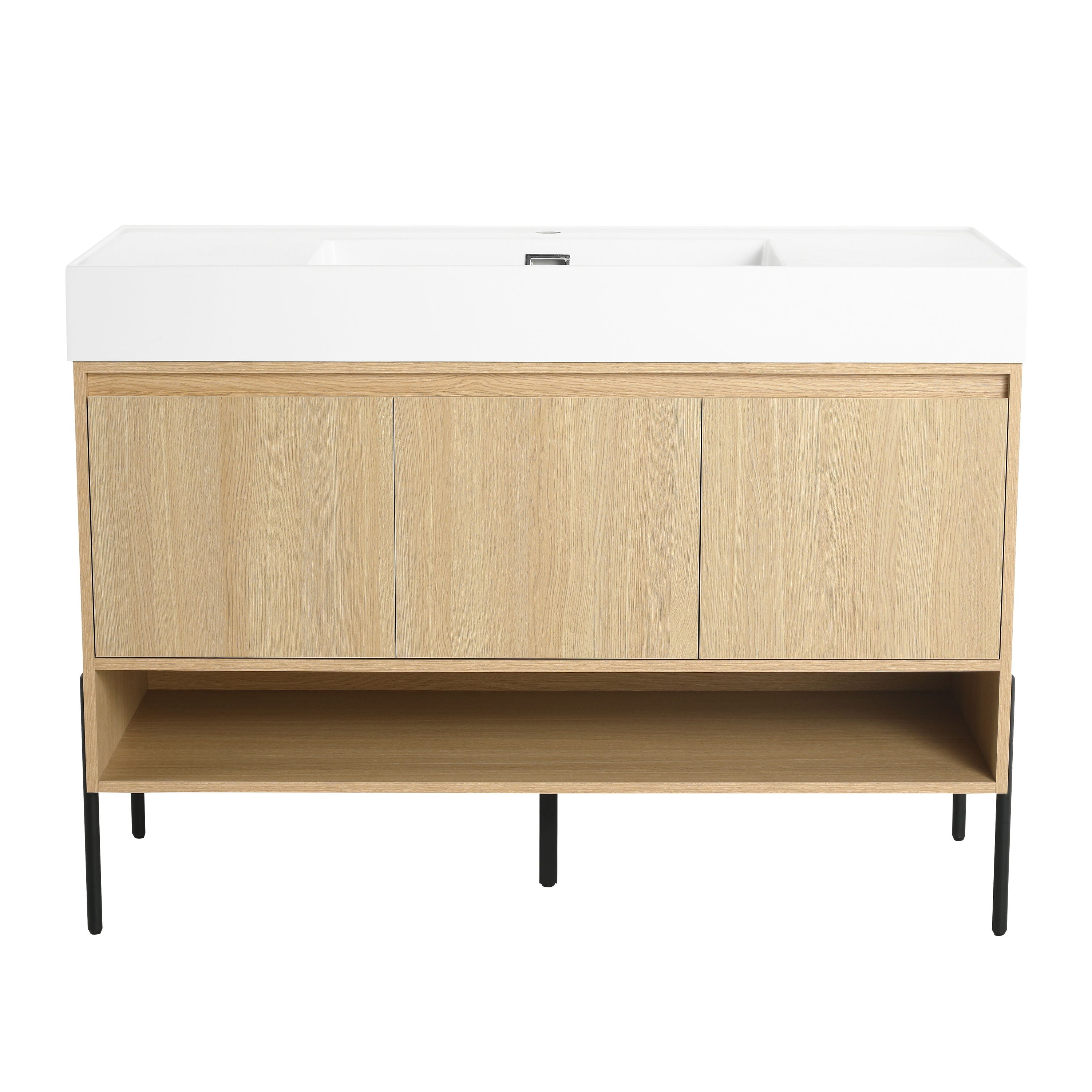 Modern Bathroom Vanity Combo With Single Resin Sink And Storage Cabinet, Multilayer Solid Wood - Oak