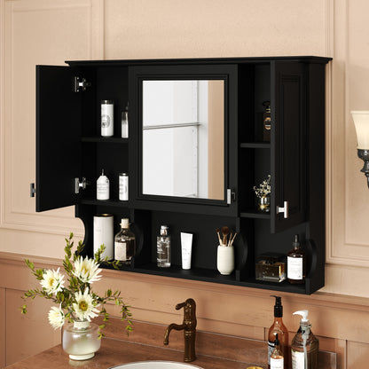 Wall Mounted Bathroom Medicine Cabinet, Modern Bathroom Wall Cabinet With Mirror, Mirror Cabinet With Open Shelves - Black