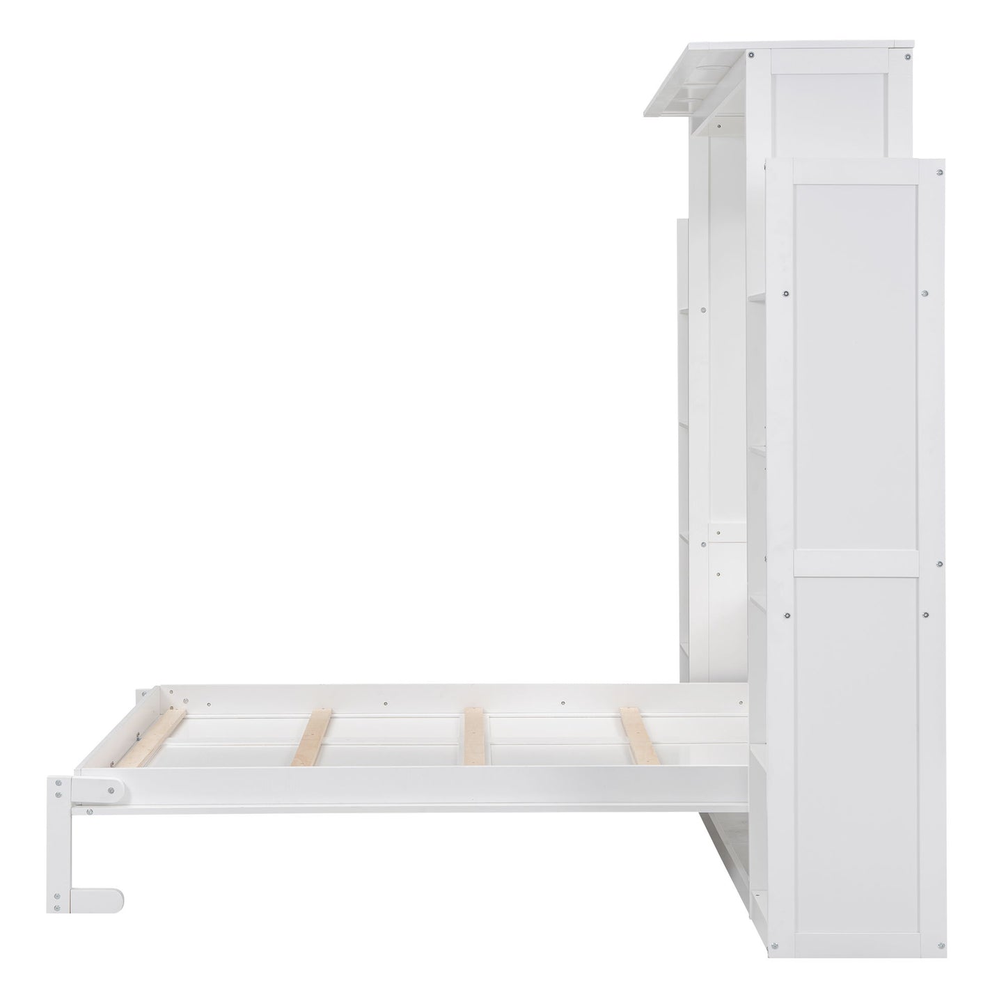 Full Size Murphy Wall Bed With Shelves And LED Lights - White