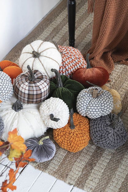 Chenille Weighted Pumpkin Ornament Decor For Holiday Harvest Festival Fall Festival & Thanksgiving (Set of 2) - Gray