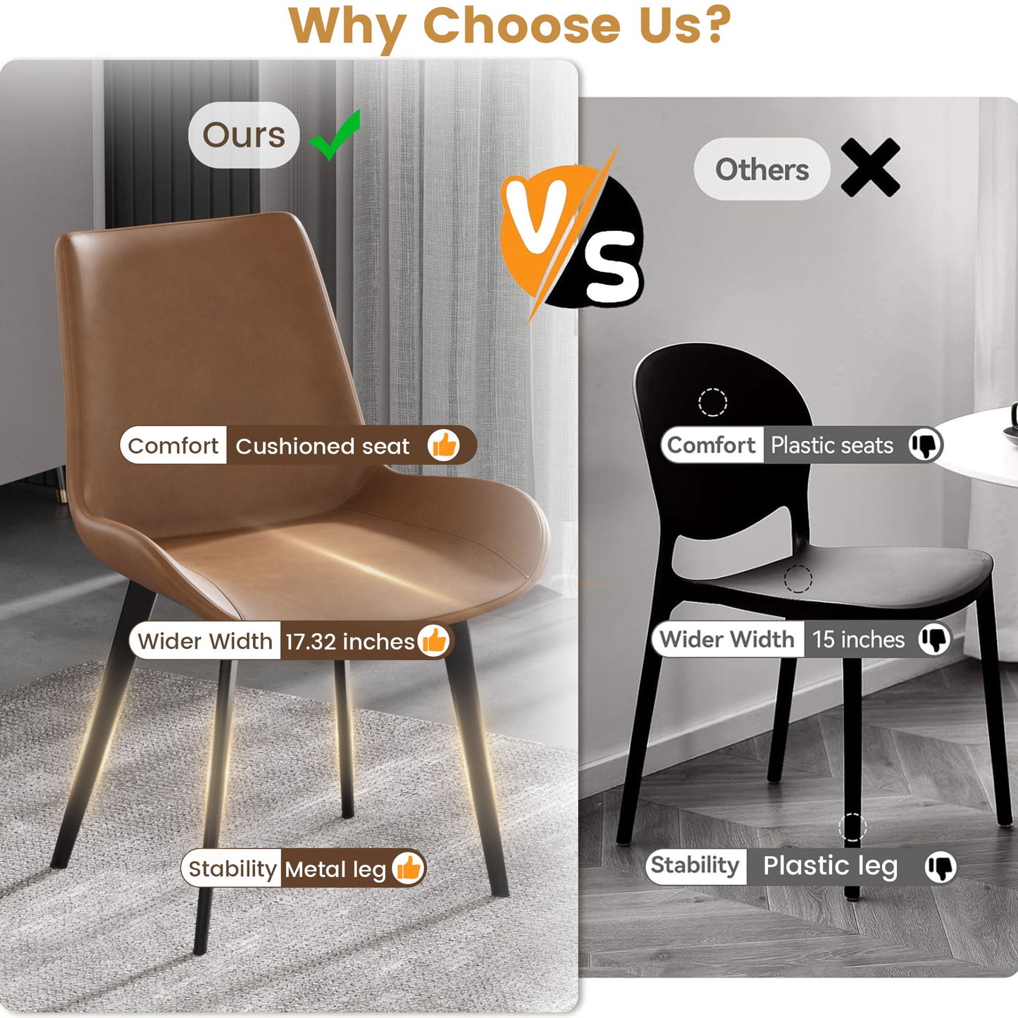Modern Dining Chair Living Room Metal Leg Dining Chair (Set of 2) - Brown