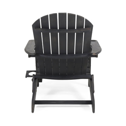 Zenithia - Outdoor Foldable Adirondack Chair With 2 Cup Holders - Dark Gray
